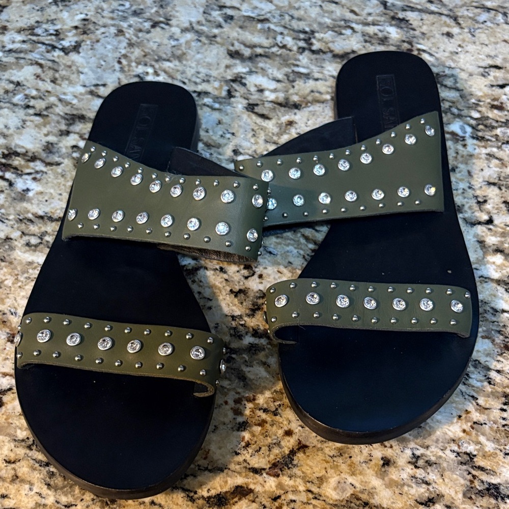 NWOT Sol Sana black and green leather sandals
